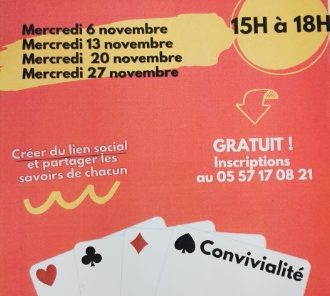 Initiation et mise à niveau Belote (sur inscription, gratuit) Du 6 au 27 nov 2024