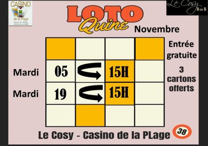 Loto Quine : entrée gratuite, 3 cartons offerts - réservation... Du 5 au 19 nov 2024