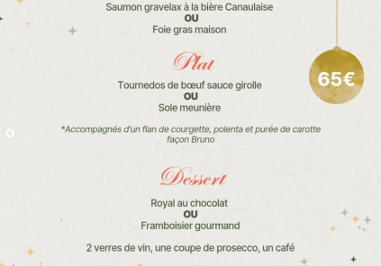 Menu de la Saint-Sylvestre au Pub La Canaulaise